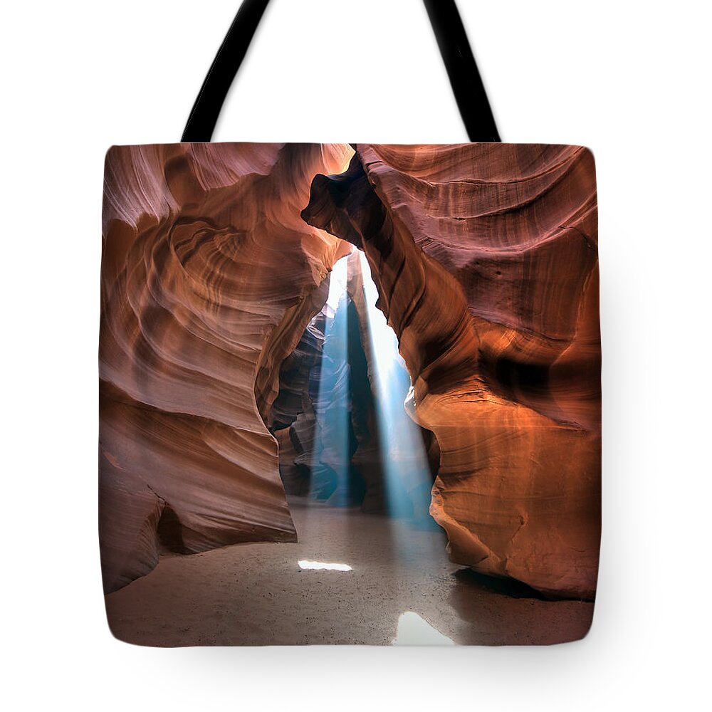 Beams Tote Bag featuring the photograph Antelope Canyon Twin Beams by Martin Konopacki