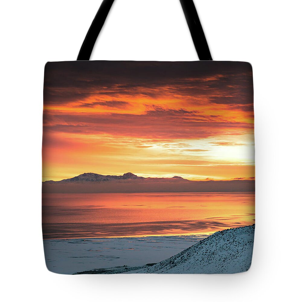 Antelope Island Tote Bag featuring the photograph Antelope Island sunset by Bryan Carter