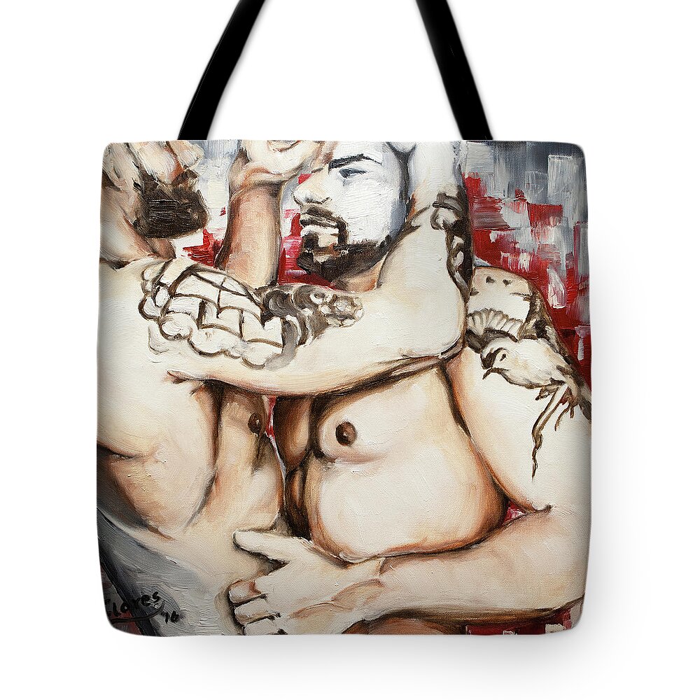 Human Tote Bag featuring the painting Antes by Carlos Flores