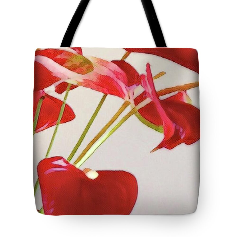 #flowersofaloha #flowers #flowerpower Tote Bag featuring the photograph Anthurium Fragments in Red by Joalene Young