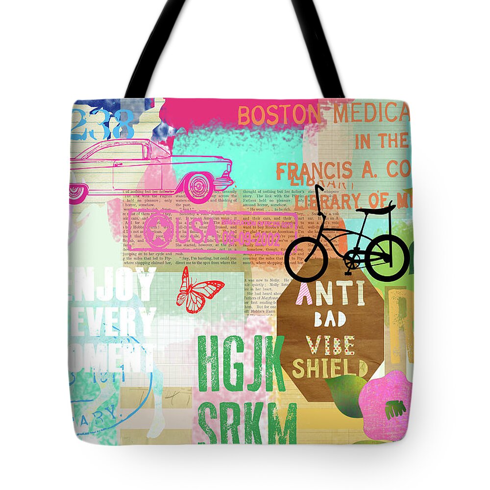Anti Bad Vibe Shield Tote Bag featuring the mixed media Anti Bad Vibe Shield by Claudia Schoen