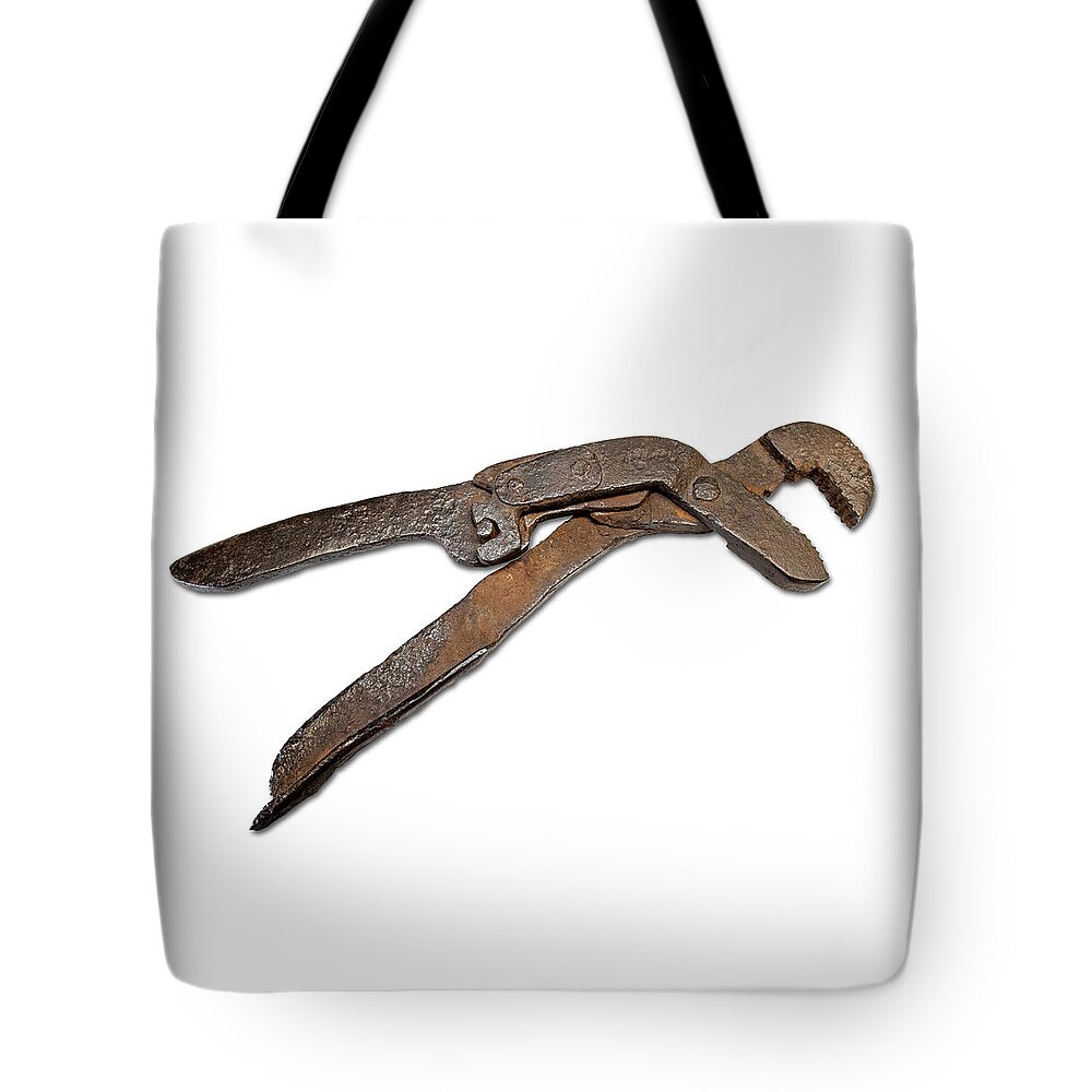 Bill Tull Tote Bag featuring the photograph Antique Adjustable Plier by Jeff Phillippi