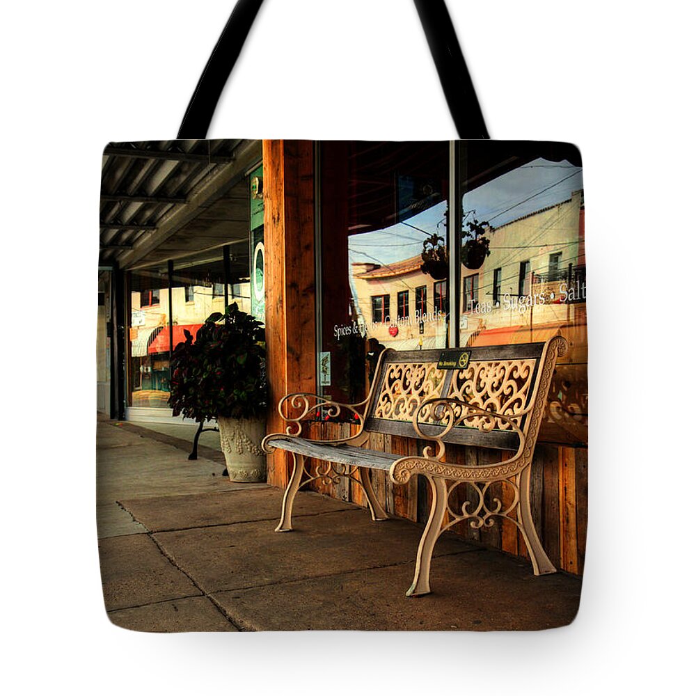 Still Life Tote Bag featuring the photograph Antique Bench by Ester McGuire