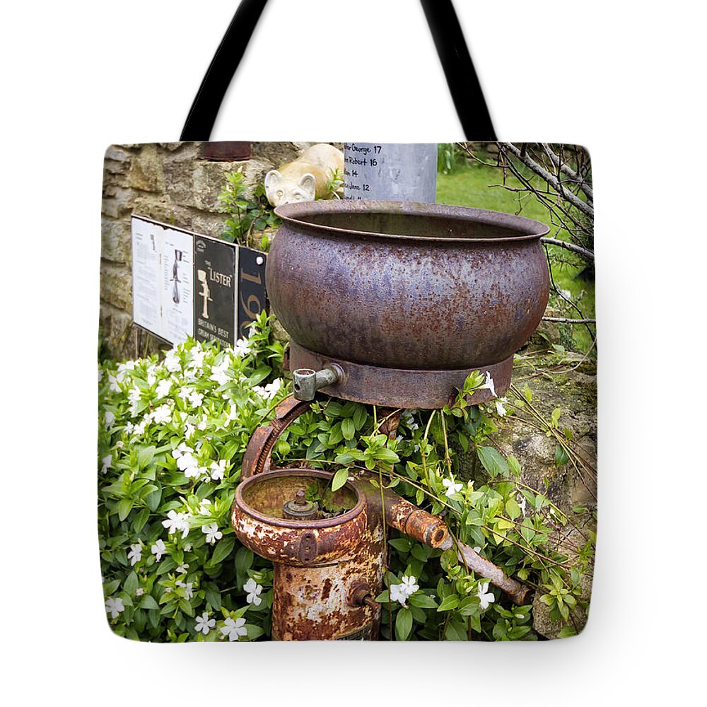 Milk Tote Bag featuring the photograph Antique Lister Cream Separator by Shirley Mitchell