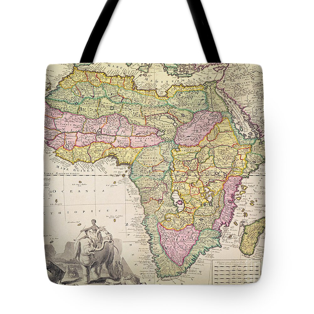 Geography Tote Bag featuring the drawing Antique Map of Africa by Pieter Schenk