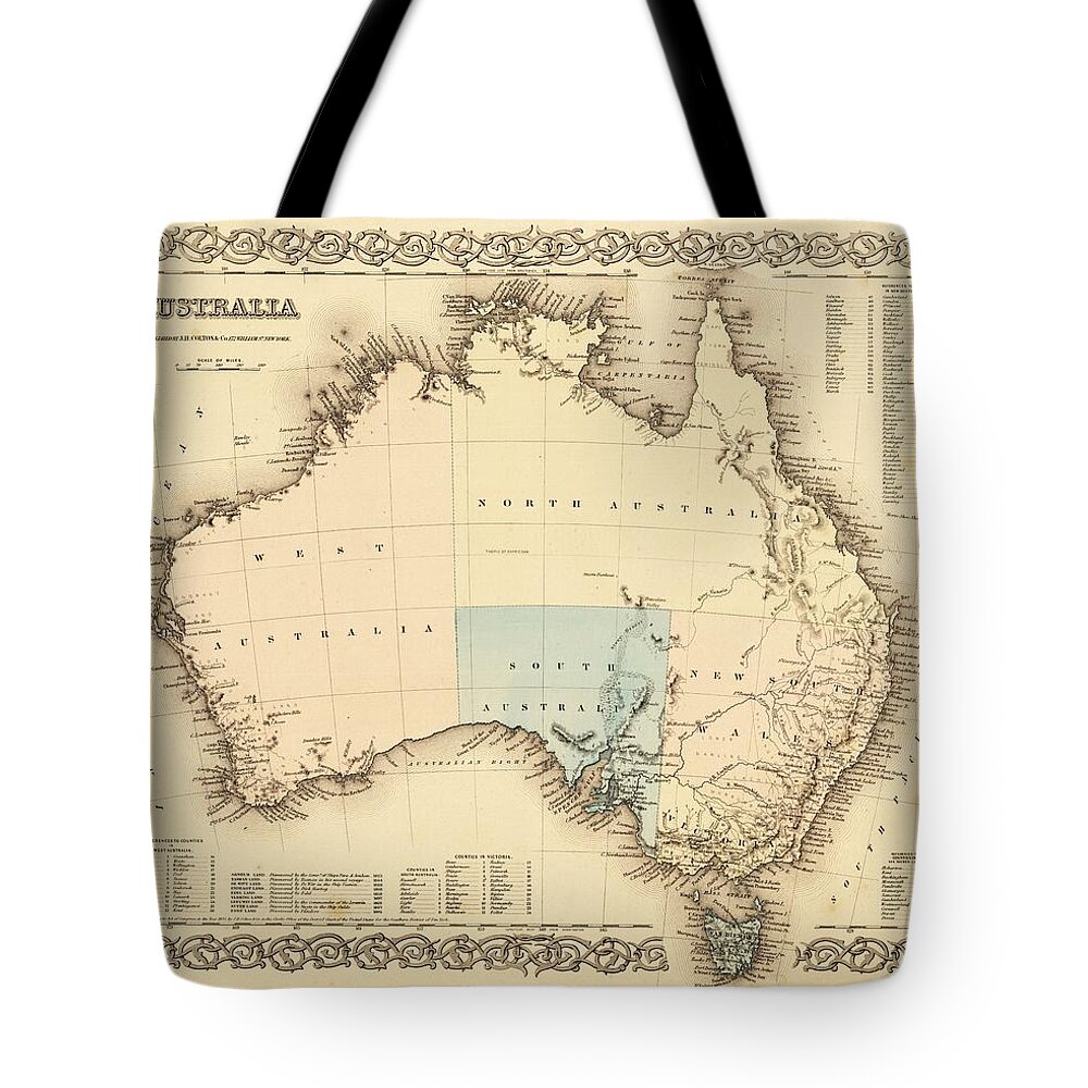 Antique Australia Map Tote Bag featuring the drawing Antique Maps - Old Cartographic maps - Antique Map of Australia by Studio Grafiikka