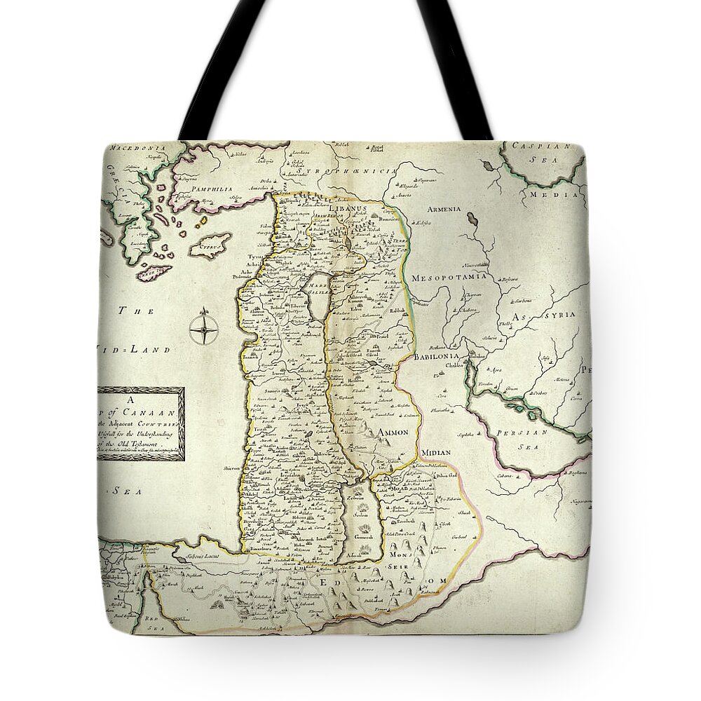 Antique Map Of Canaan Tote Bag featuring the drawing Antique Maps - Old Cartographic maps - Antique Map of Canaan by Studio Grafiikka