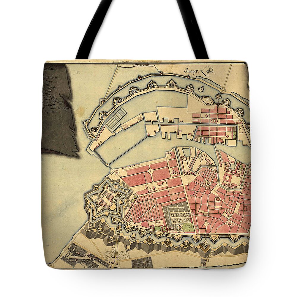 Antique Map Of Copenhagen Tote Bag featuring the drawing Antique Maps - Old Cartographic maps - Antique Map of Copenhagen, 1800 by Studio Grafiikka