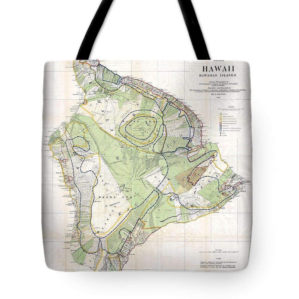 Antique Map Of The Islands Of Hawaii Tote Bag featuring the drawing Antique Maps - Old Cartographic maps - Antique Map of the Islands of Hawaii, 1901 by Studio Grafiikka