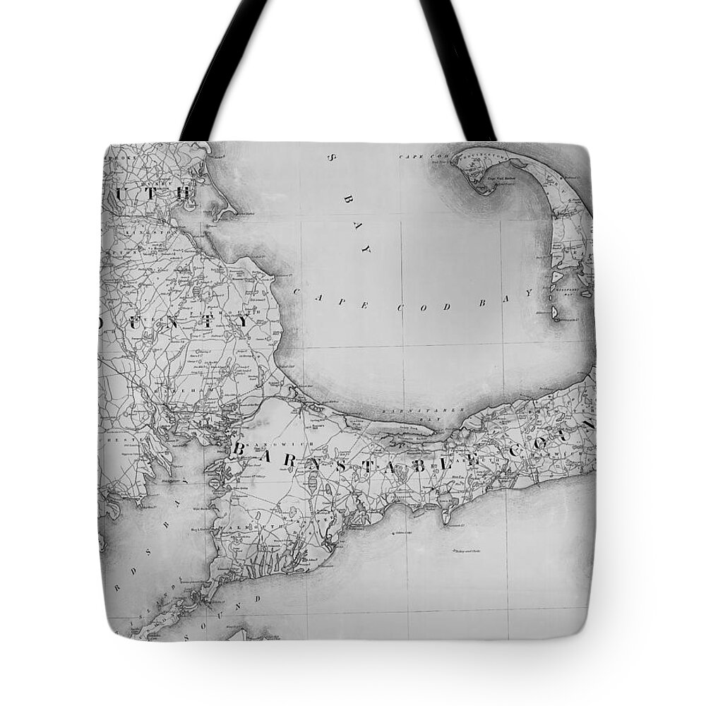 Antique Map Of Cape Cod Tote Bag featuring the drawing Antique Maps - Old Cartographic maps - Old Map of Cape Cod, 1844 by Studio Grafiikka
