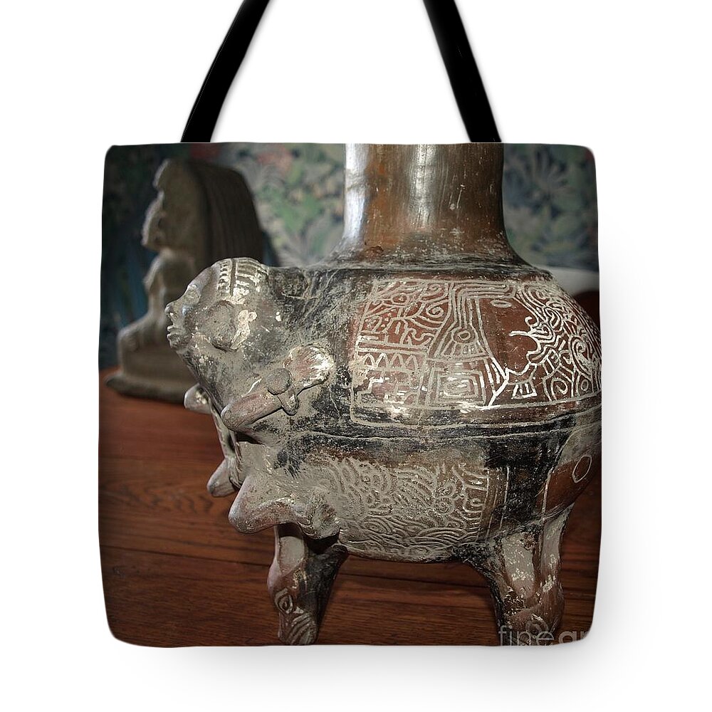 Mayan Art Tote Bag featuring the photograph Antique Vase by Philip And Robbie Bracco