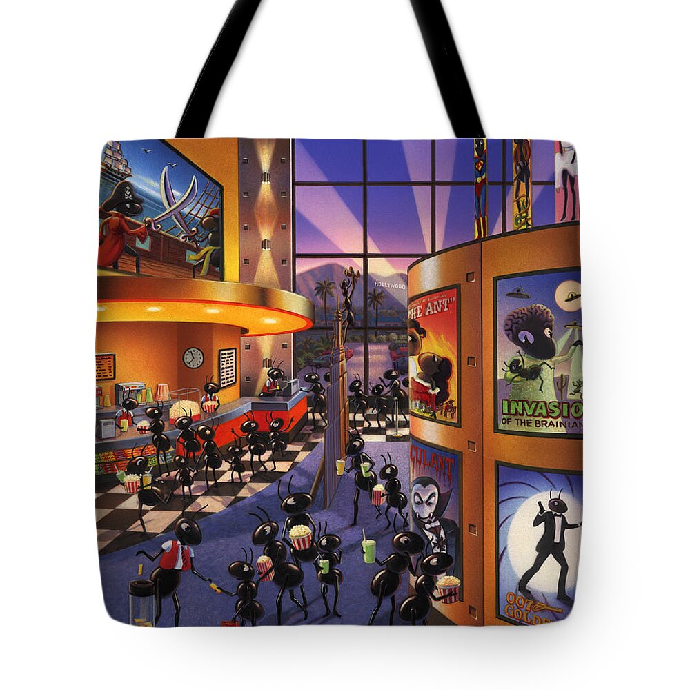 Ants. Ant Farm Characters Tote Bag featuring the painting Ants at the Movie Theatre by Robin Moline