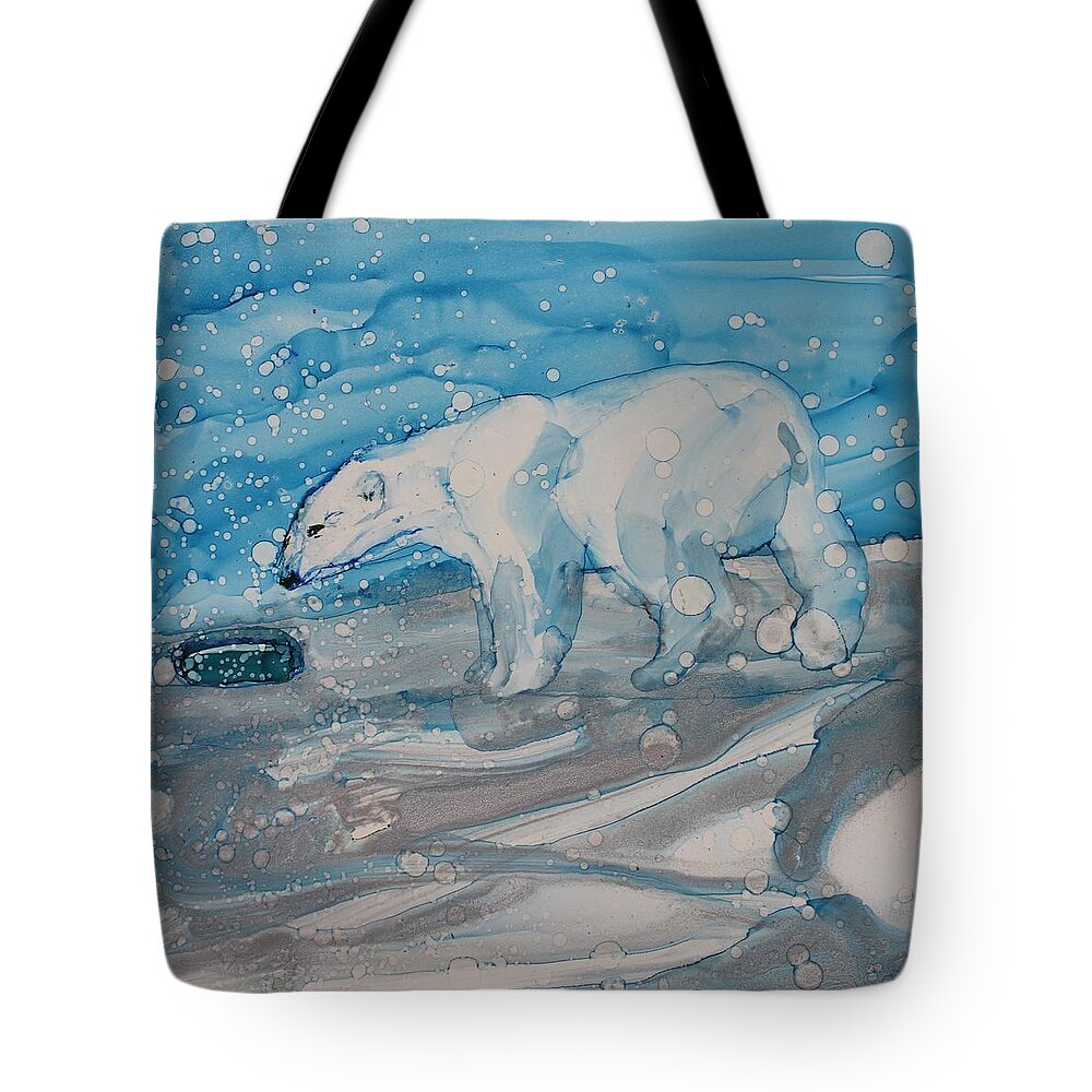 Polar Bear Tote Bag featuring the painting Anybody Home? by Ruth Kamenev