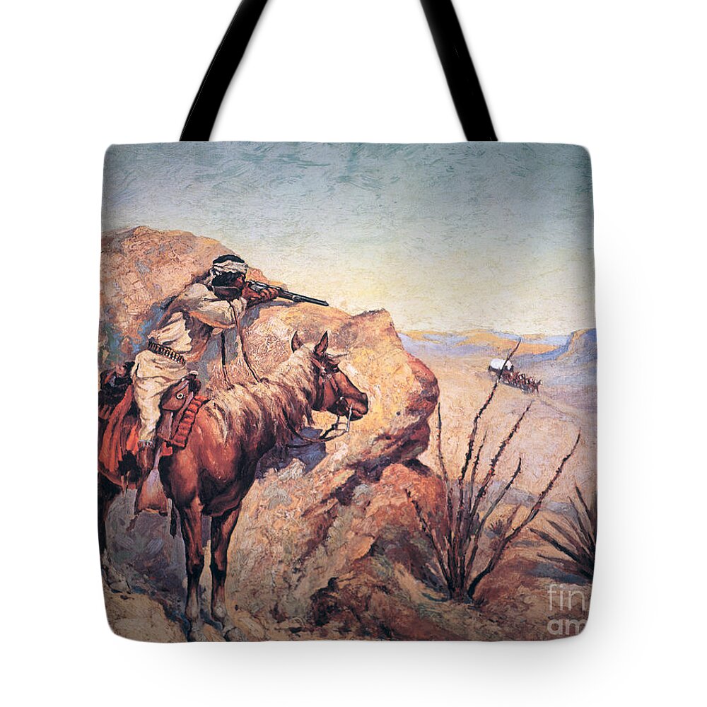 Apache Ambush By Frederic Remington Tote Bag featuring the painting Apache Ambush by Frederic Remington