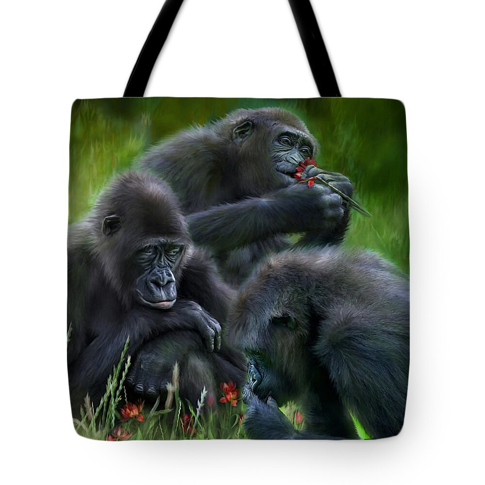 Primate Tote Bag featuring the mixed media Ape Moods by Carol Cavalaris