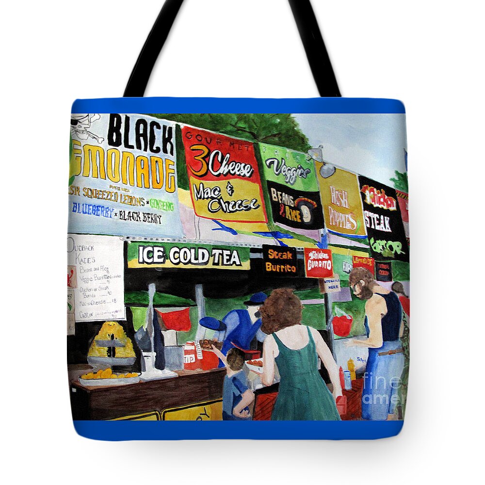 Appalachian String Band Festival Tote Bag featuring the painting Appalachian Picnic by Sandy McIntire