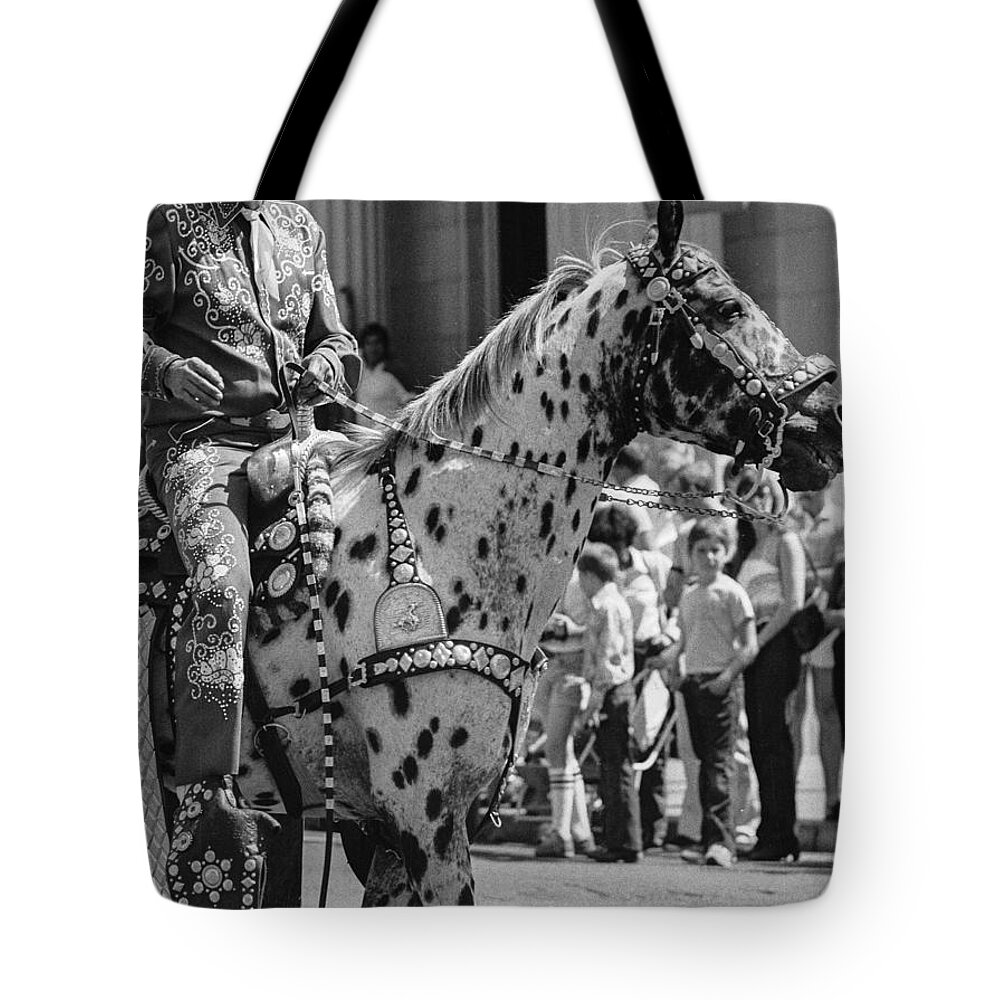 Reno Tote Bag featuring the photograph Appaloosa in Reno Parade 1976 by Susan Crowell