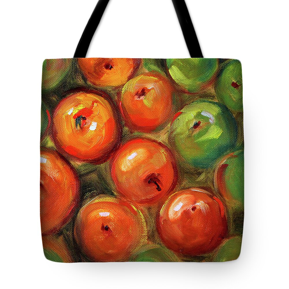 Apple Still Life Painting Tote Bag featuring the painting Apple Barrel Still Life by Nancy Merkle