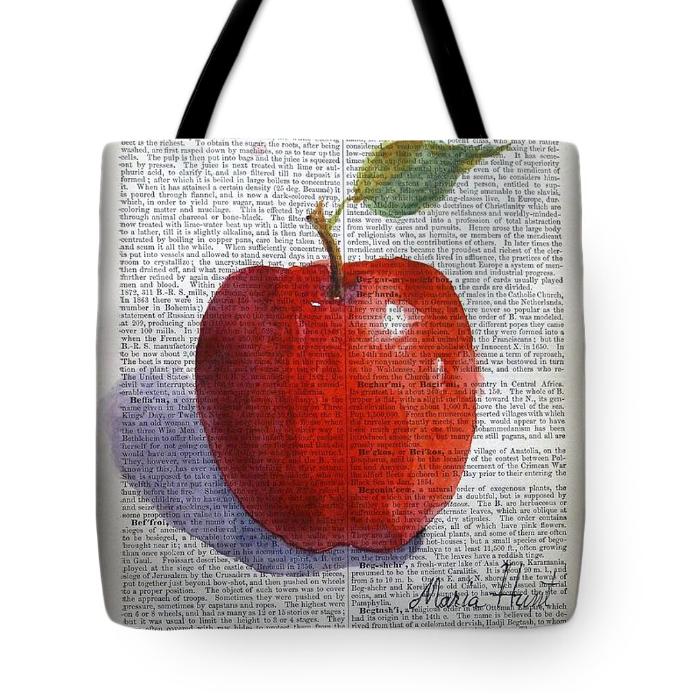 Antique Paper Tote Bag featuring the painting Kattywompus Apple on Antique Paper by Maria Hunt