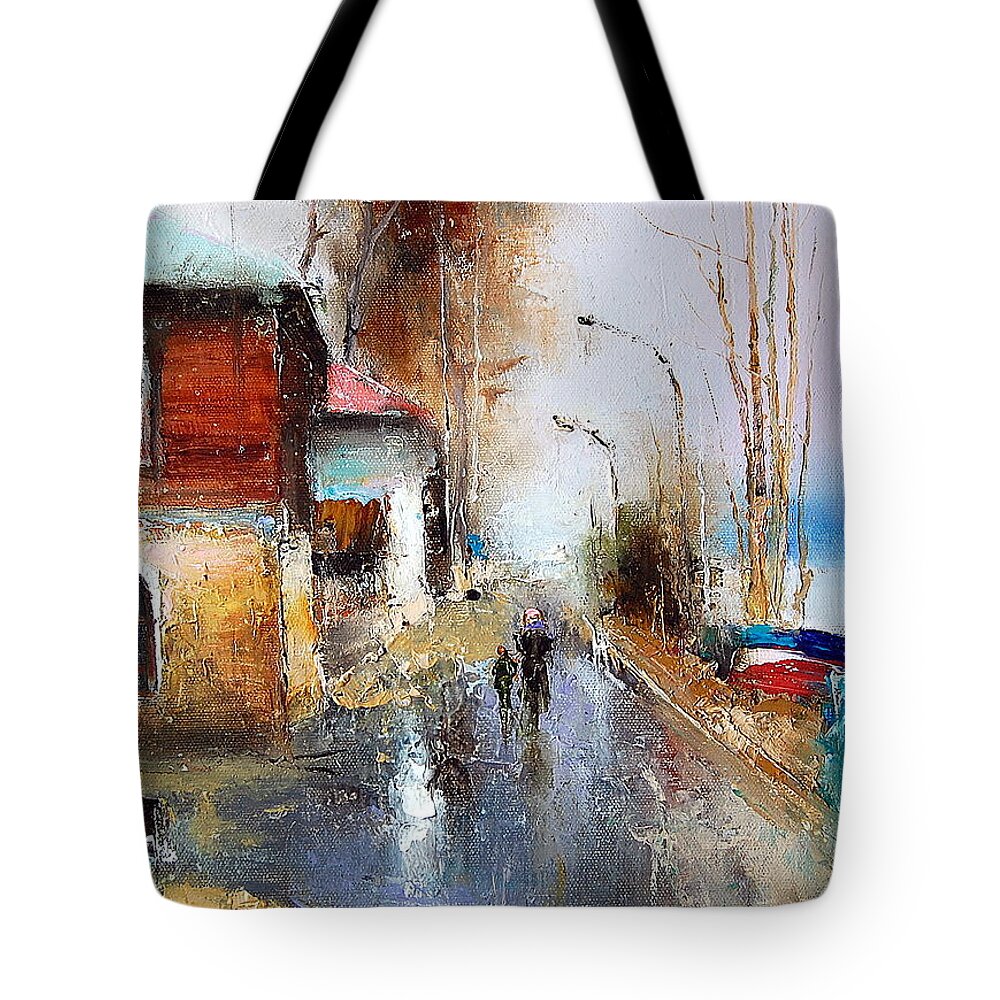 Russian Artists New Wave Tote Bag featuring the painting April. The River Volga by Igor Medvedev