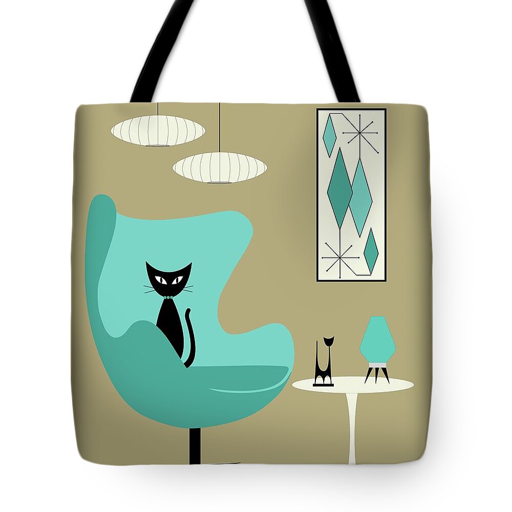  Tote Bag featuring the digital art Aqua Egg Chair Tan Background by Donna Mibus