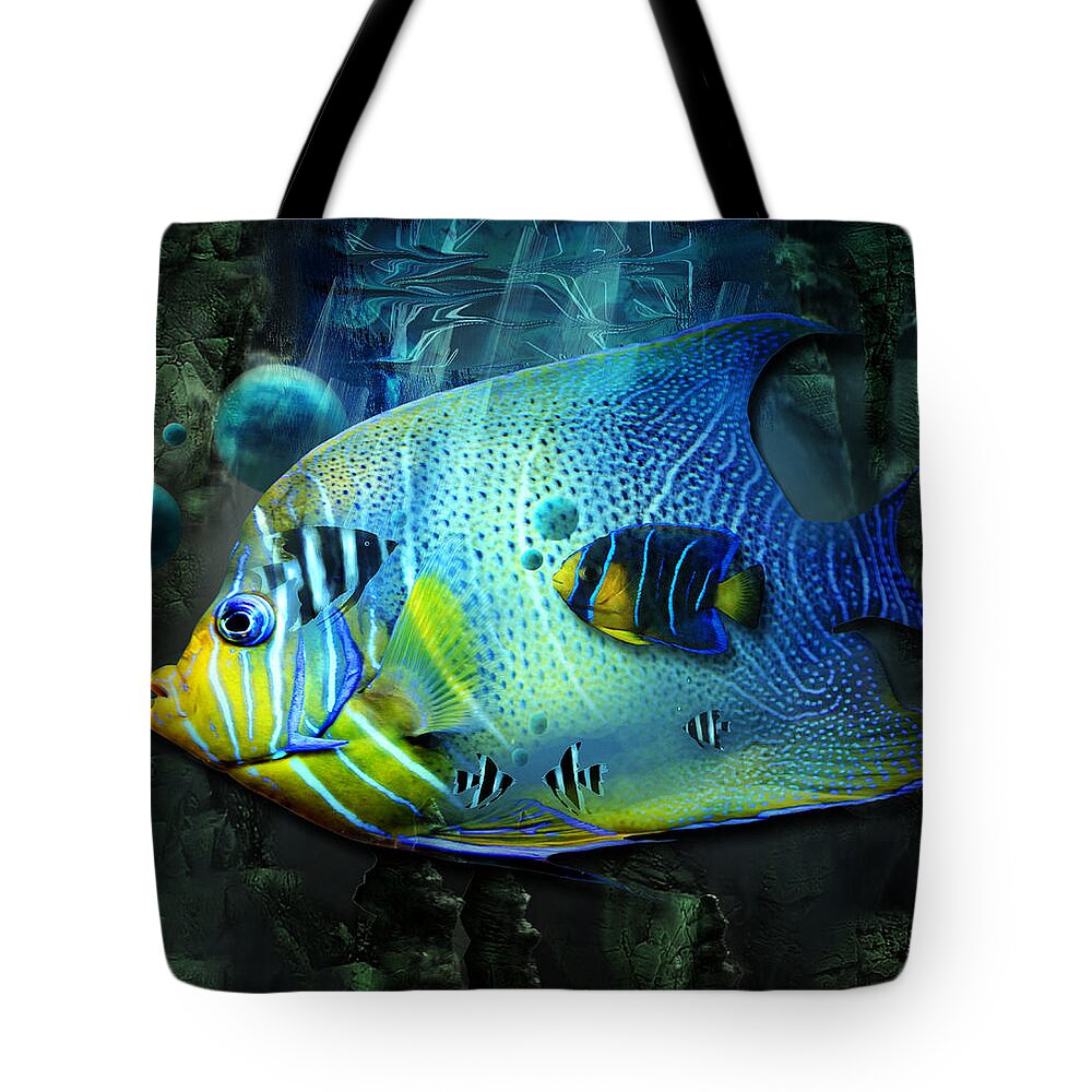 Digital Art Tote Bag featuring the digital art Aqua Fantasy Art World by Artful Oasis