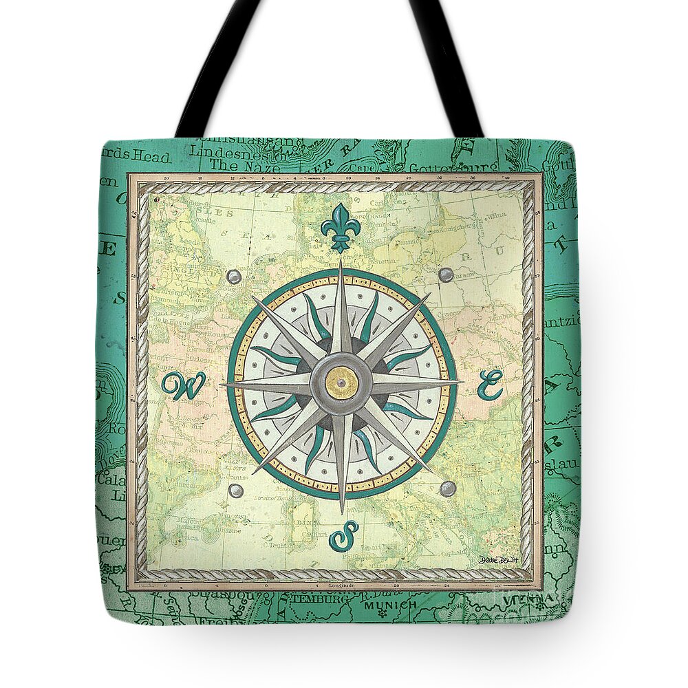 Ocean Tote Bag featuring the painting Aqua Maritime Compass by Debbie DeWitt
