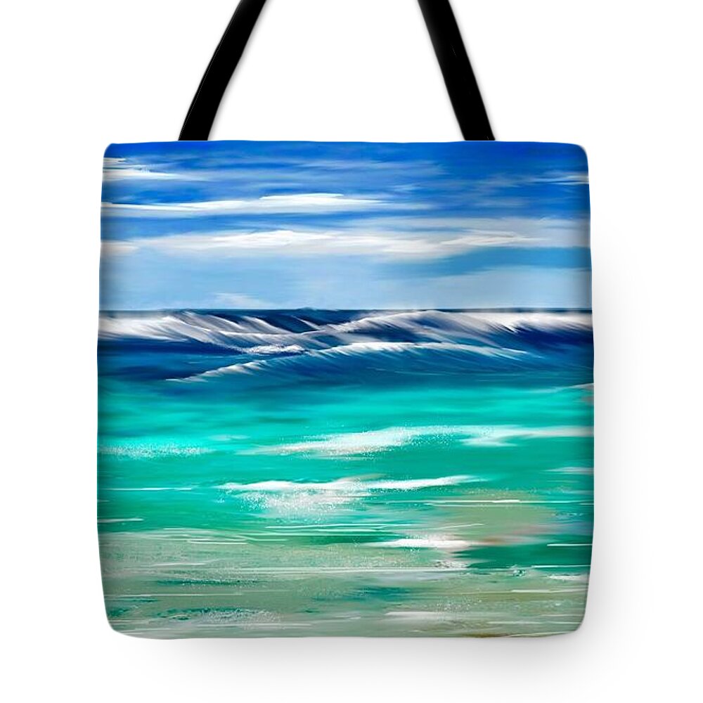 Anthony Fishburne Tote Bag featuring the digital art Aqua waves by Anthony Fishburne