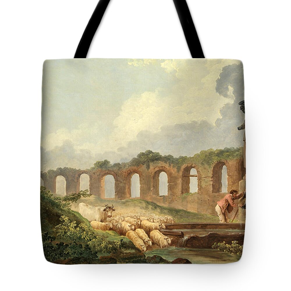 Hubert Robert Tote Bag featuring the painting Aqueduct in Ruins by Hubert Robert