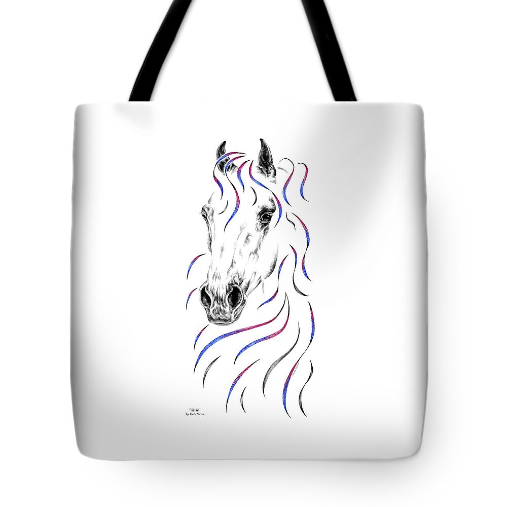 Arabian Tote Bag featuring the drawing Arabian Horse Style by Kelli Swan