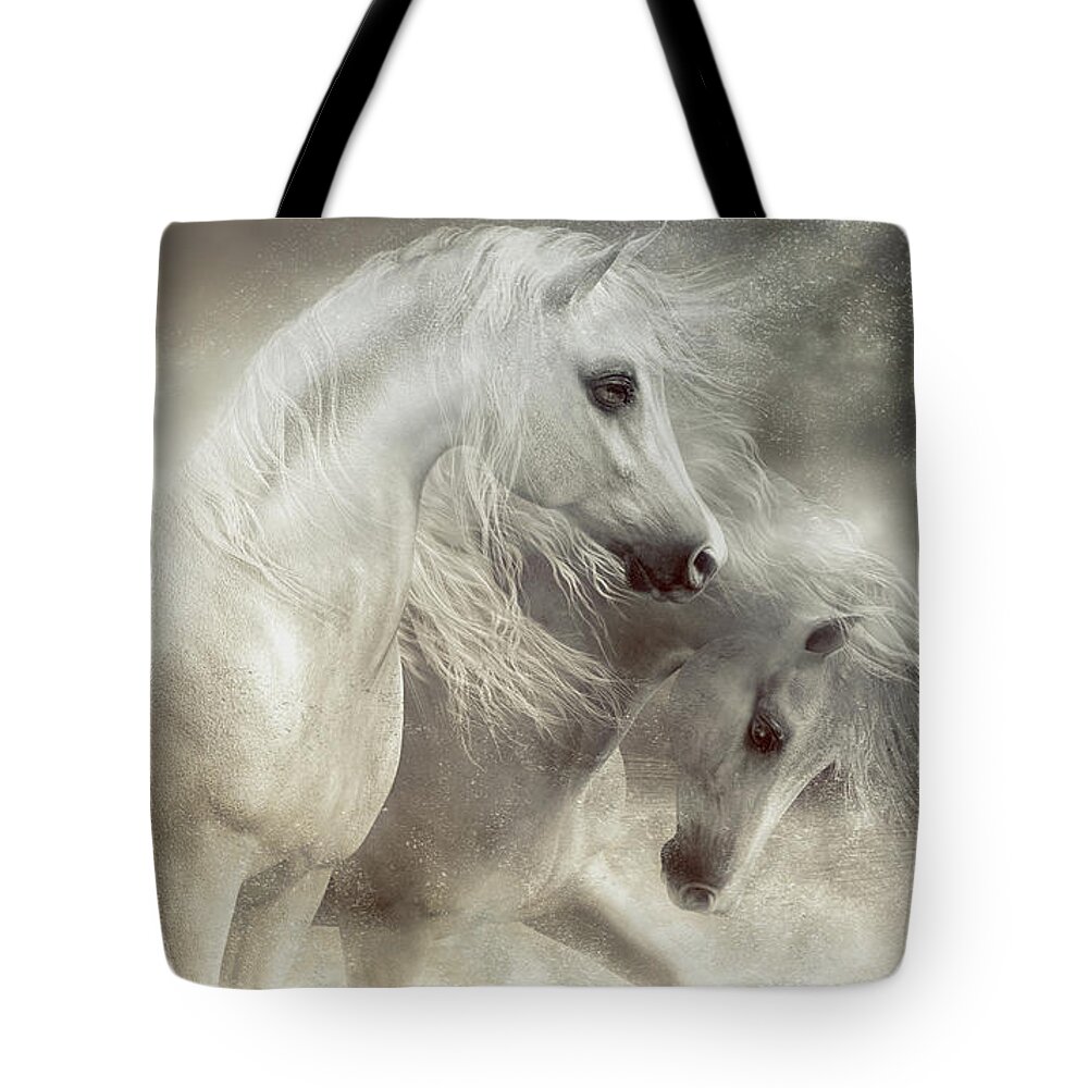 Arabian Horse Tote Bag featuring the digital art Arabian Horses Sandstorm by Shanina Conway