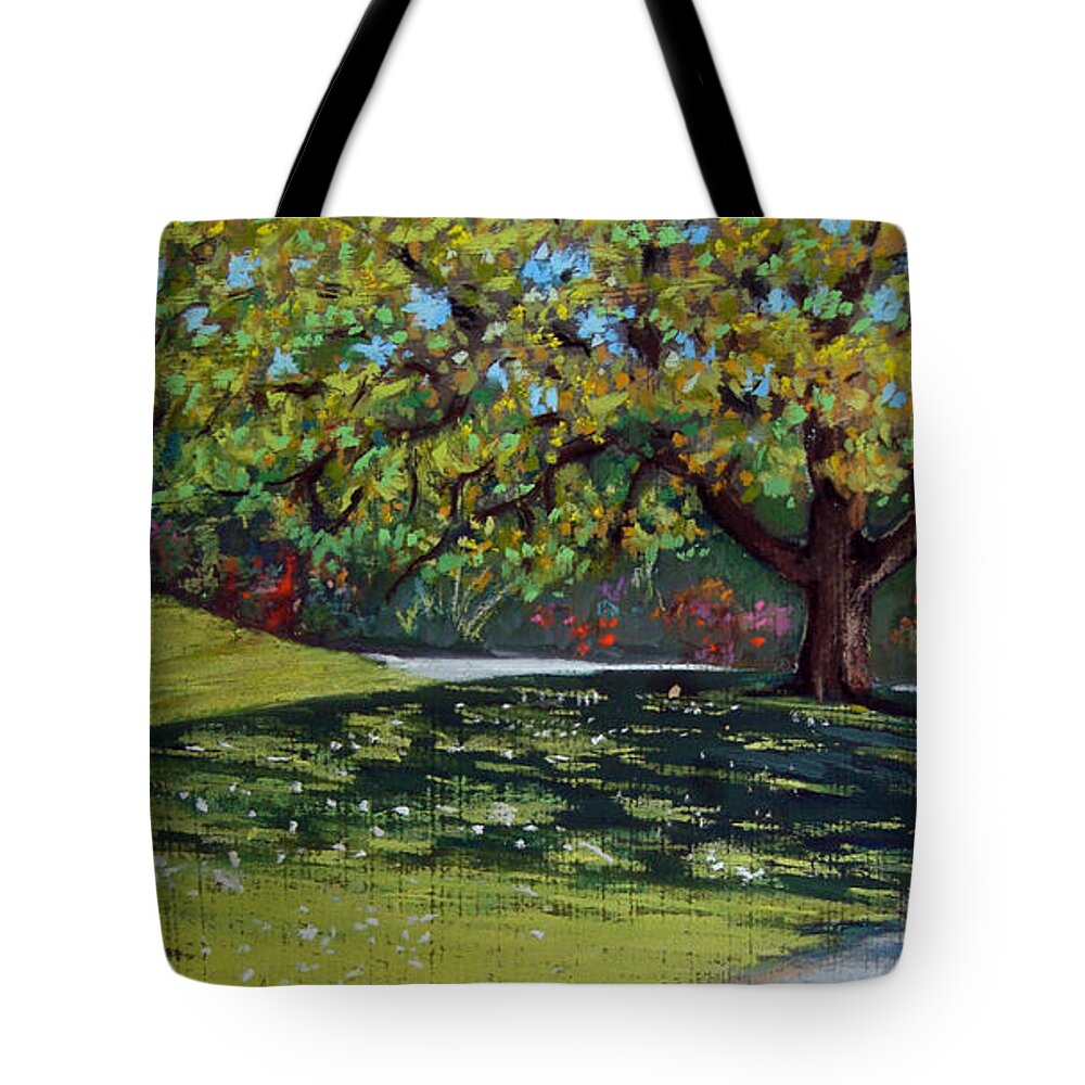 Pastel Tote Bag featuring the pastel Arboretum Path by Karen Coggeshall