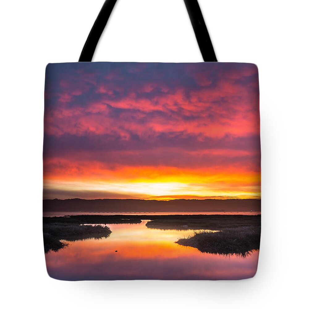Greg Nyquist Tote Bag featuring the photograph Arcata Bay Fire Sunrise by Greg Nyquist