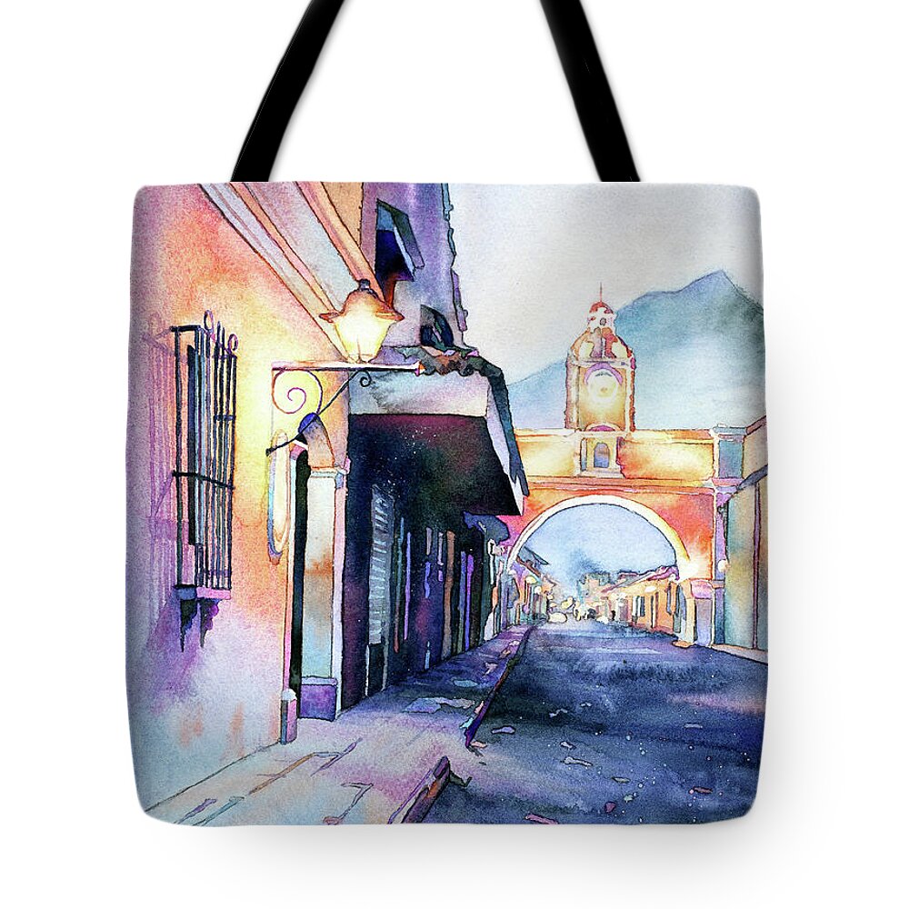 Antigua Guatemala Tote Bag featuring the painting Arch of Santa Catalina- Guatemala by Ryan Fox