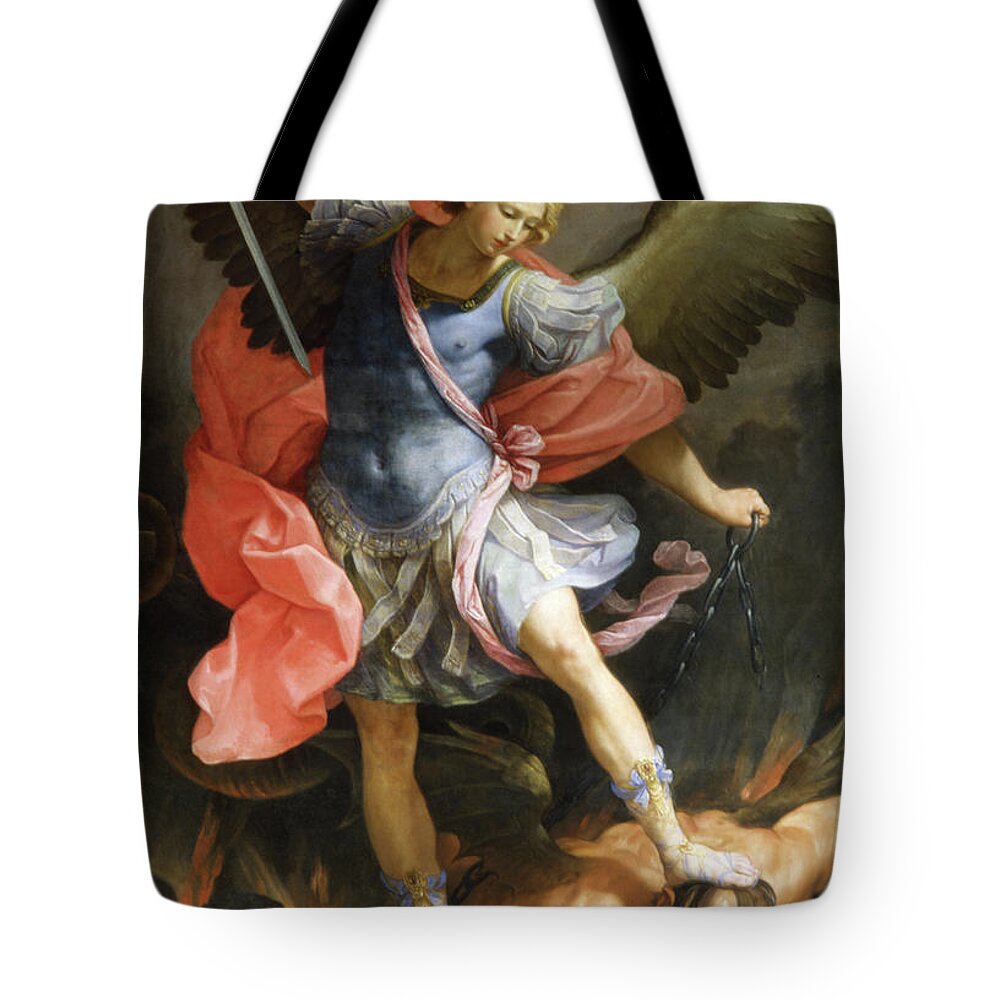 St Tote Bag featuring the painting Archangel Michael Defeating Satan by Guido Reni