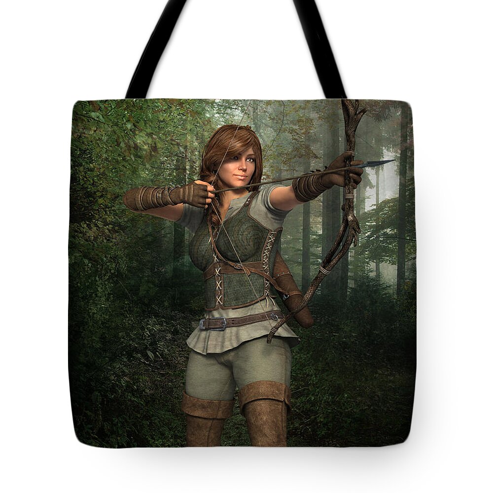 Fantasy Art Tote Bag featuring the digital art Archer in the Forest by Jayne Wilson