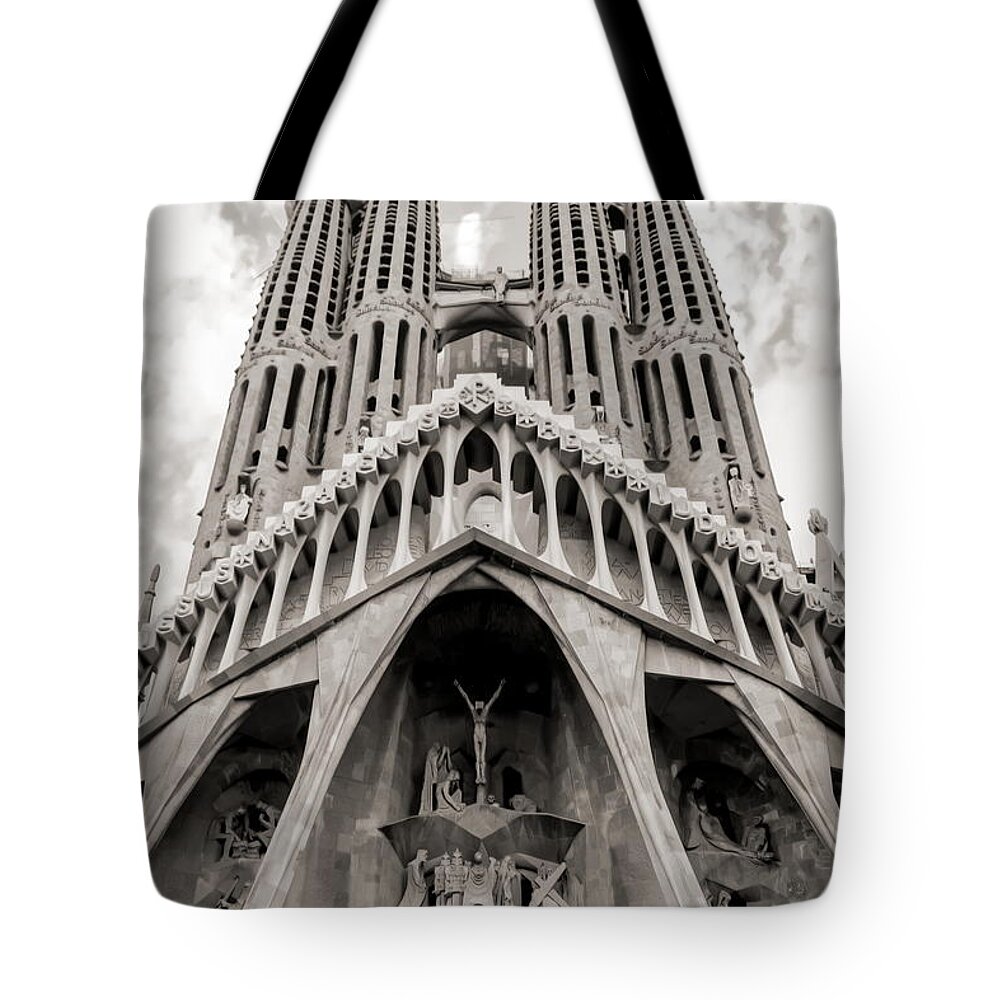 La Sagrada Familia Tote Bag featuring the photograph Architecture Antoni Gaudi La Sagrada Familia Barcelona Spain Sepia by Chuck Kuhn