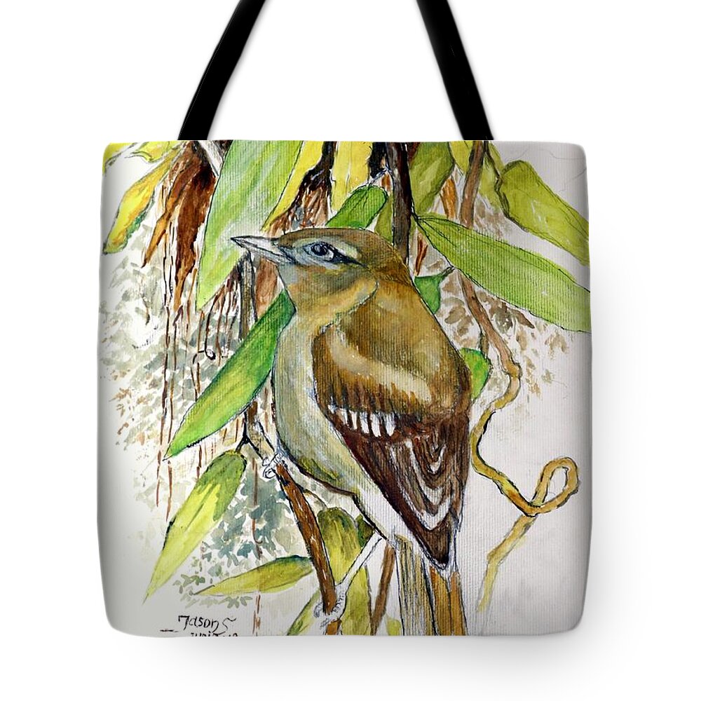 Branches Of Trees Tote Bag featuring the painting Arctic Warbler by Jason Sentuf