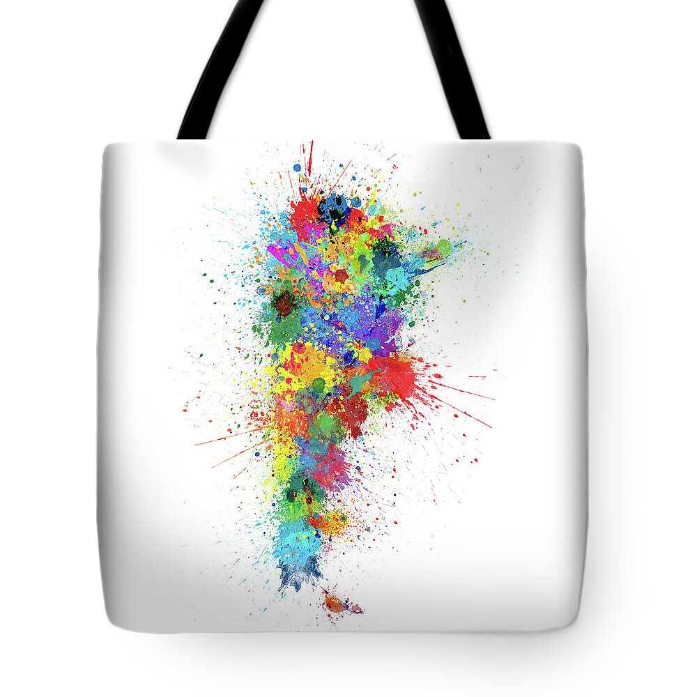 Argentina Map Tote Bag featuring the digital art Argentina Paint Splashes Map by Michael Tompsett