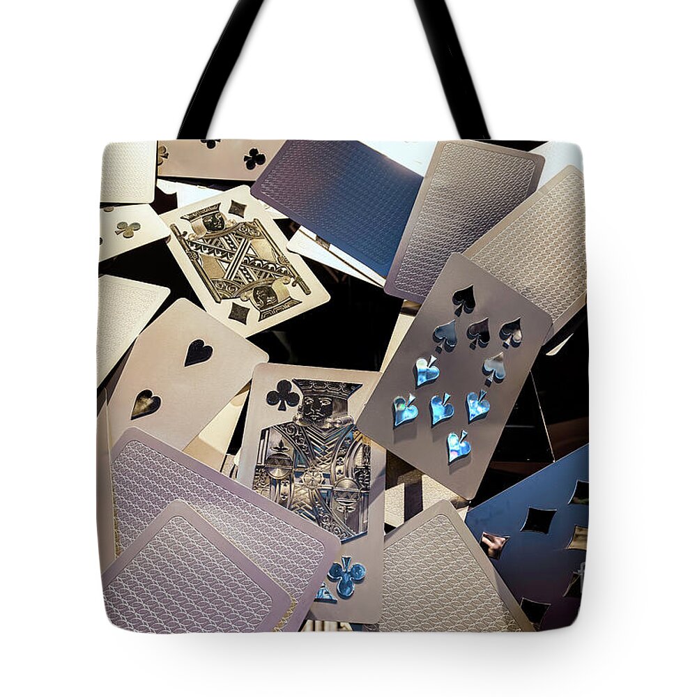 Aria Poker Room Tote Bag featuring the photograph Aria Poker Room Metal Cards Sculpture by Aloha Art