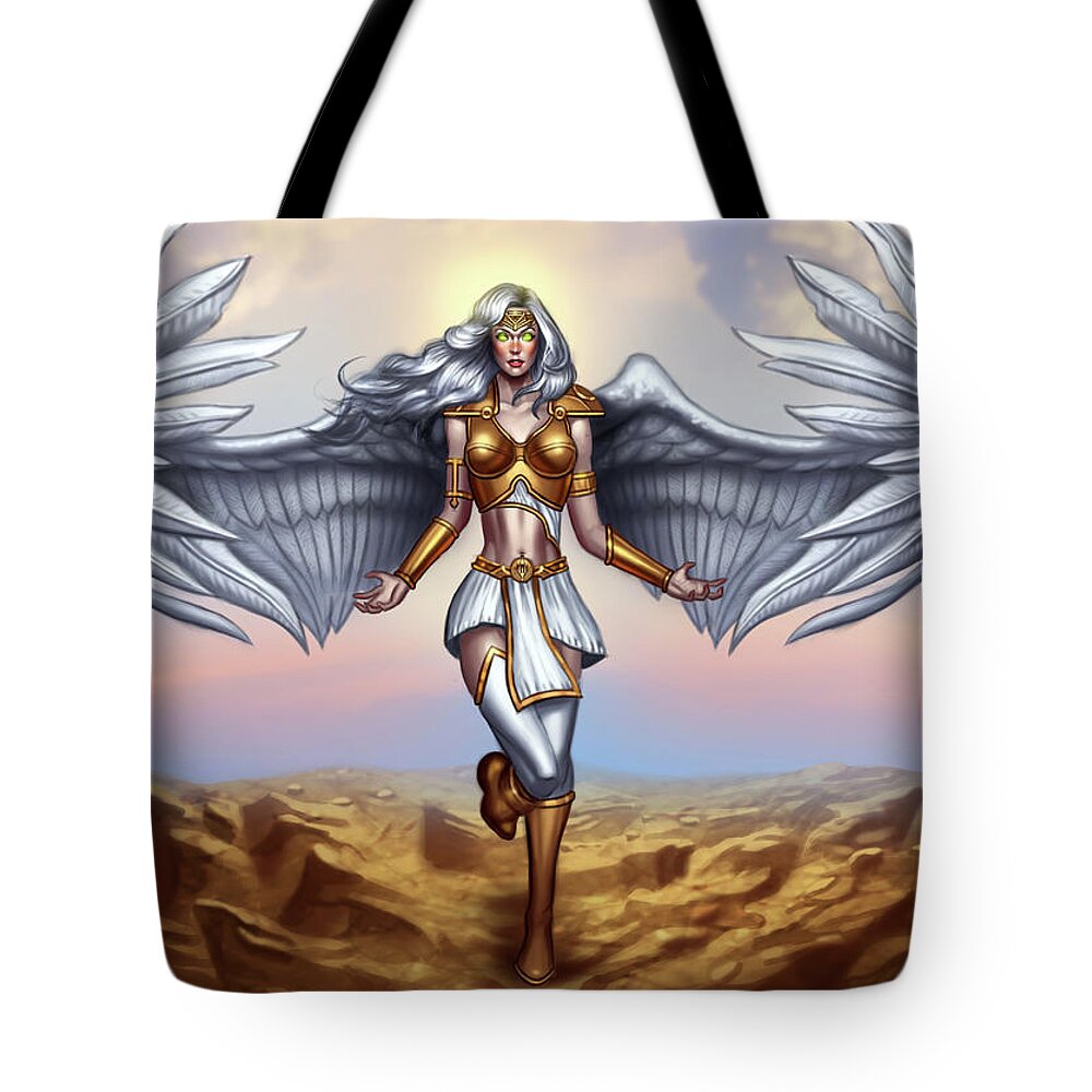Sentinels Of Creation Tote Bag featuring the digital art Ariel - Angel by Robert Ross