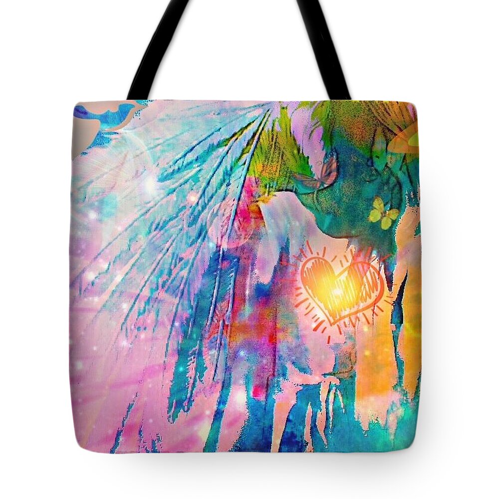 Angel Tote Bag featuring the mixed media Ariel by Christine Paris