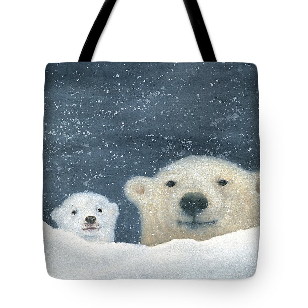 Polar Bear Tote Bag featuring the painting Arcitic Night by June Hunt