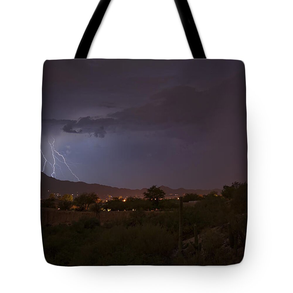 Arizona Tote Bag featuring the photograph Arizona Monsoon Lightning by Dan McManus
