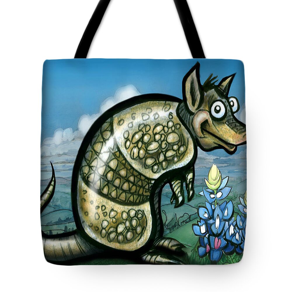 Armadillo Tote Bag featuring the painting Armadillo n Bluebonnets by Kevin Middleton