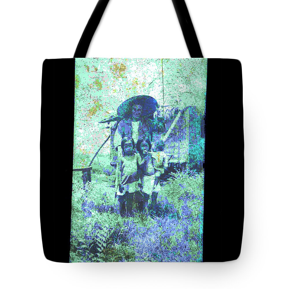 Antiques Tote Bag featuring the photograph Army Soldier with Children by John Vincent Palozzi