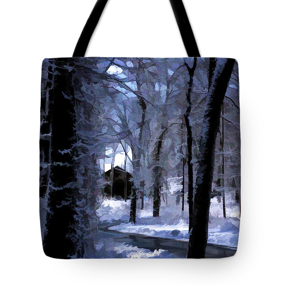 Winter Tote Bag featuring the digital art Around the Corner by Xine Segalas