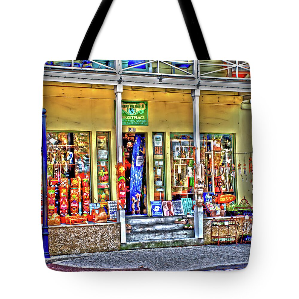 Around The World Marketplace Tote Bag featuring the photograph Around the World Marketplace Saint Augustine by Gina O'Brien