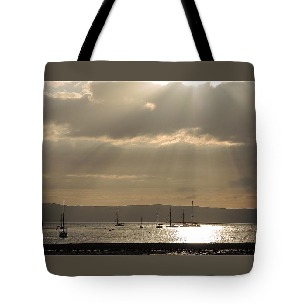 Sunset Tote Bag featuring the photograph Arran Golden Sunset by Sally Ross