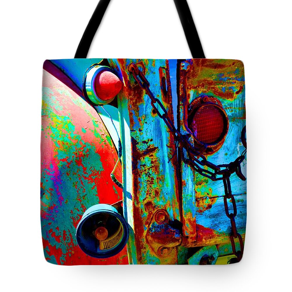 Chevy Tote Bag featuring the photograph Arroyo Seco Truck Tailgate by Jacqui Binford-Bell